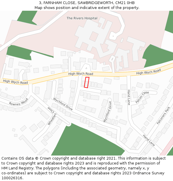 3, FARNHAM CLOSE, SAWBRIDGEWORTH, CM21 0HB: Location map and indicative extent of plot