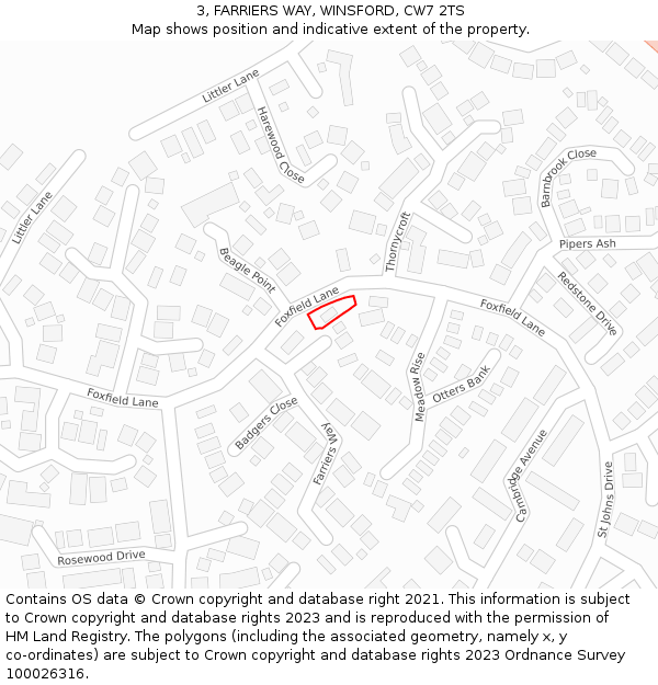 3, FARRIERS WAY, WINSFORD, CW7 2TS: Location map and indicative extent of plot