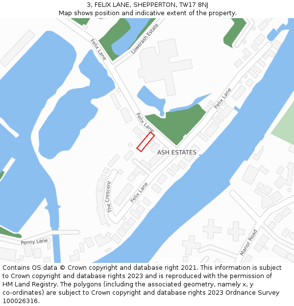 3, FELIX LANE, SHEPPERTON, TW17 8NJ: Location map and indicative extent of plot