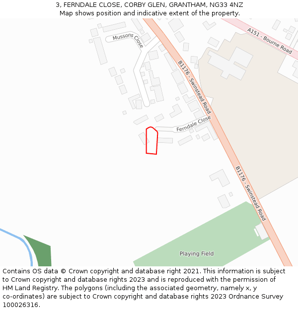 3, FERNDALE CLOSE, CORBY GLEN, GRANTHAM, NG33 4NZ: Location map and indicative extent of plot