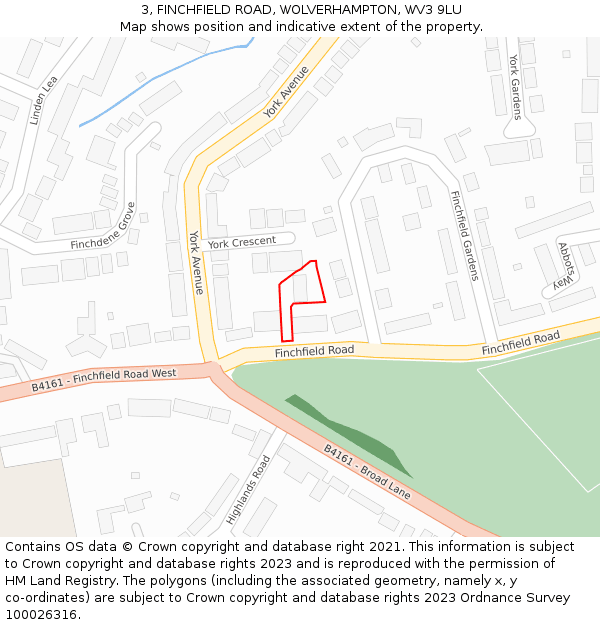 3, FINCHFIELD ROAD, WOLVERHAMPTON, WV3 9LU: Location map and indicative extent of plot