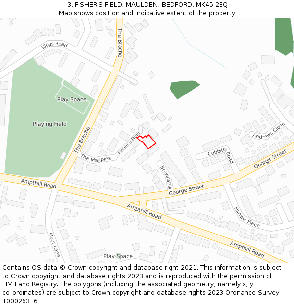 3, FISHER'S FIELD, MAULDEN, BEDFORD, MK45 2EQ: Location map and indicative extent of plot
