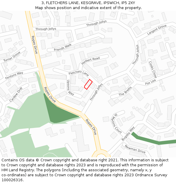 3, FLETCHERS LANE, KESGRAVE, IPSWICH, IP5 2XY: Location map and indicative extent of plot