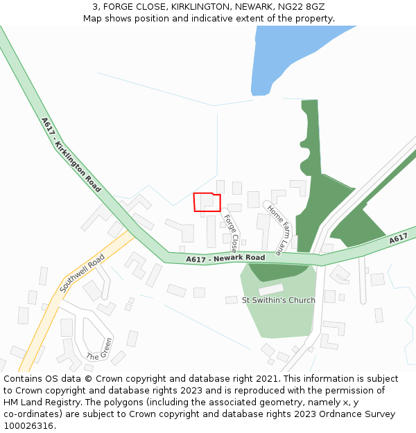 3, FORGE CLOSE, KIRKLINGTON, NEWARK, NG22 8GZ: Location map and indicative extent of plot