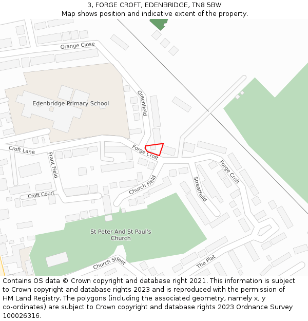 3, FORGE CROFT, EDENBRIDGE, TN8 5BW: Location map and indicative extent of plot