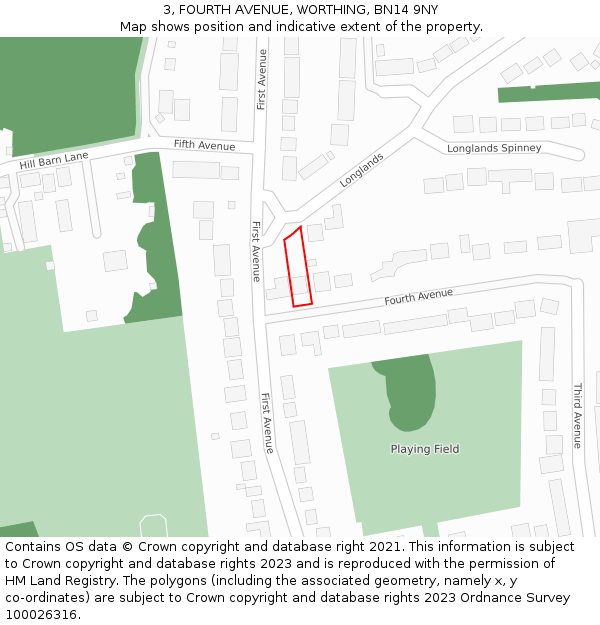 3, FOURTH AVENUE, WORTHING, BN14 9NY: Location map and indicative extent of plot
