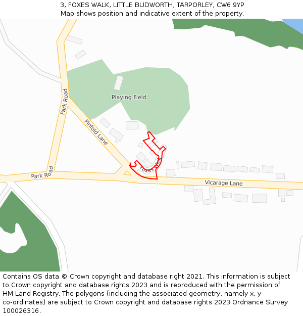 3, FOXES WALK, LITTLE BUDWORTH, TARPORLEY, CW6 9YP: Location map and indicative extent of plot