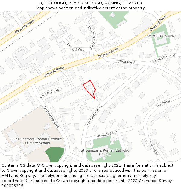 3, FURLOUGH, PEMBROKE ROAD, WOKING, GU22 7EB: Location map and indicative extent of plot