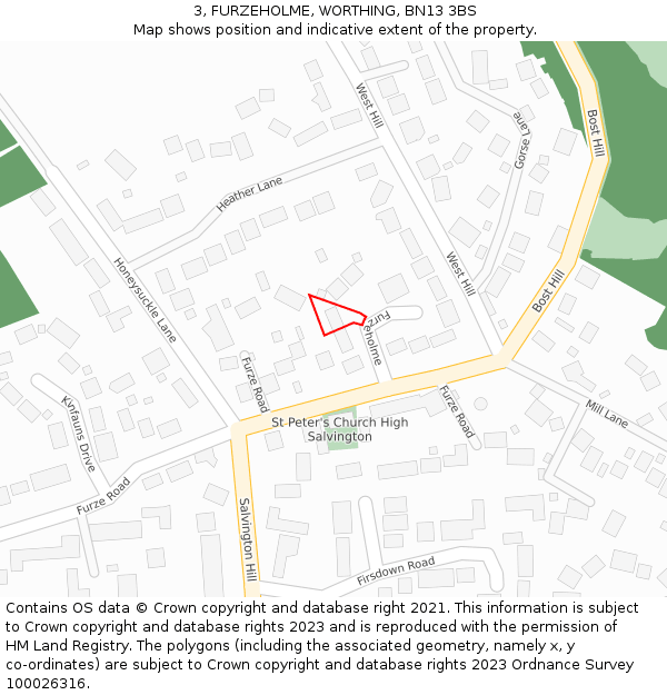 3, FURZEHOLME, WORTHING, BN13 3BS: Location map and indicative extent of plot