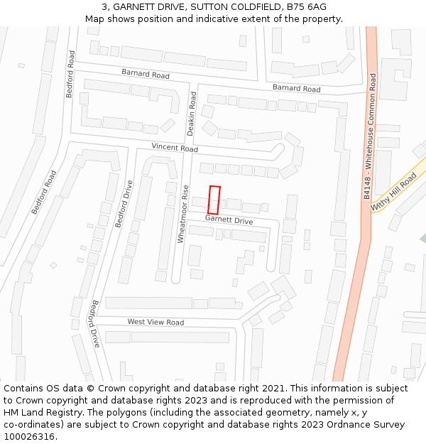 3, GARNETT DRIVE, SUTTON COLDFIELD, B75 6AG: Location map and indicative extent of plot