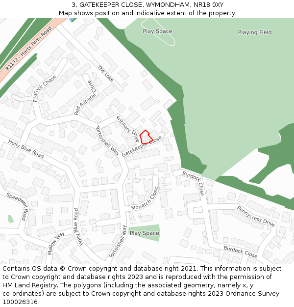 3, GATEKEEPER CLOSE, WYMONDHAM, NR18 0XY: Location map and indicative extent of plot