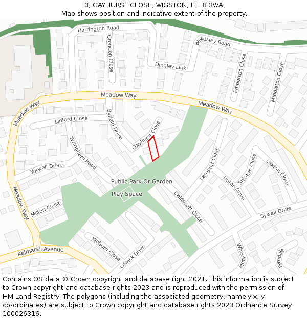 3, GAYHURST CLOSE, WIGSTON, LE18 3WA: Location map and indicative extent of plot