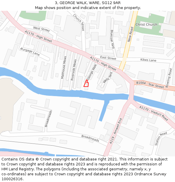 3, GEORGE WALK, WARE, SG12 9AR: Location map and indicative extent of plot