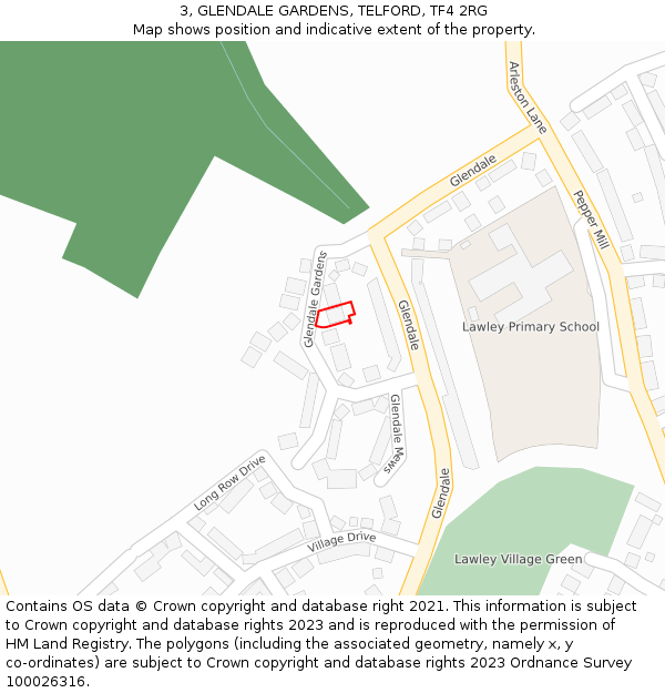 3, GLENDALE GARDENS, TELFORD, TF4 2RG: Location map and indicative extent of plot