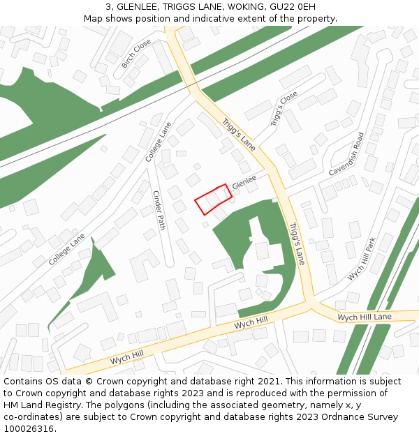 3, GLENLEE, TRIGGS LANE, WOKING, GU22 0EH: Location map and indicative extent of plot