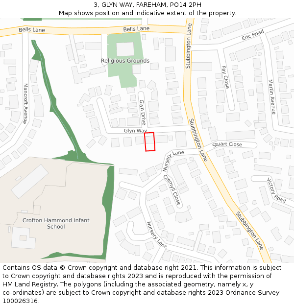 3, GLYN WAY, FAREHAM, PO14 2PH: Location map and indicative extent of plot