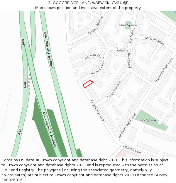 3, GOGGBRIDGE LANE, WARWICK, CV34 6JE: Location map and indicative extent of plot