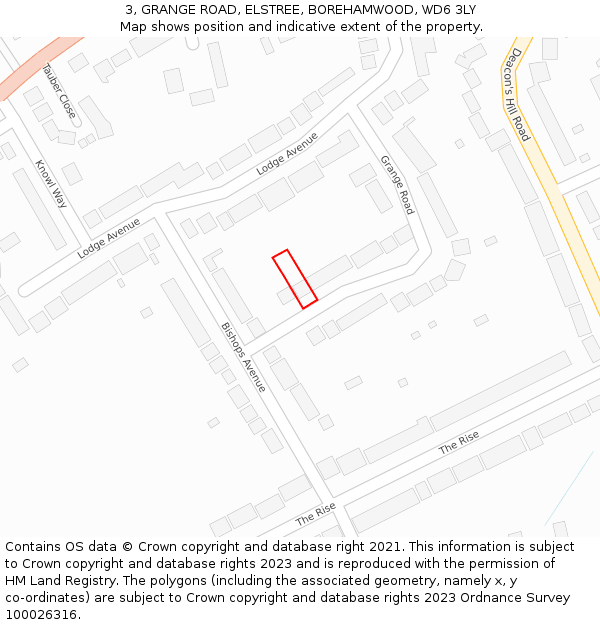 3, GRANGE ROAD, ELSTREE, BOREHAMWOOD, WD6 3LY: Location map and indicative extent of plot