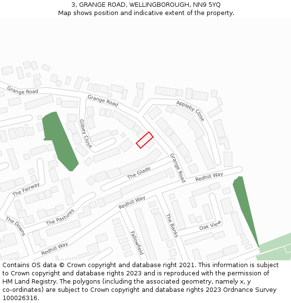 3, GRANGE ROAD, WELLINGBOROUGH, NN9 5YQ: Location map and indicative extent of plot