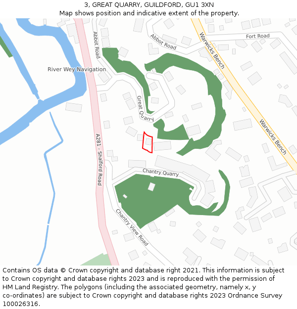 3, GREAT QUARRY, GUILDFORD, GU1 3XN: Location map and indicative extent of plot