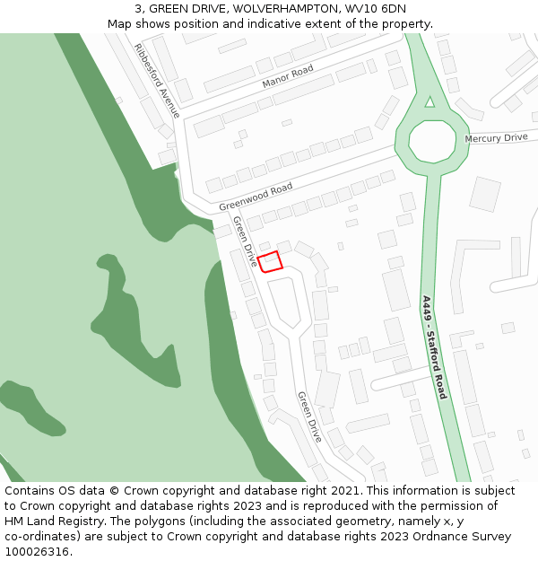 3, GREEN DRIVE, WOLVERHAMPTON, WV10 6DN: Location map and indicative extent of plot