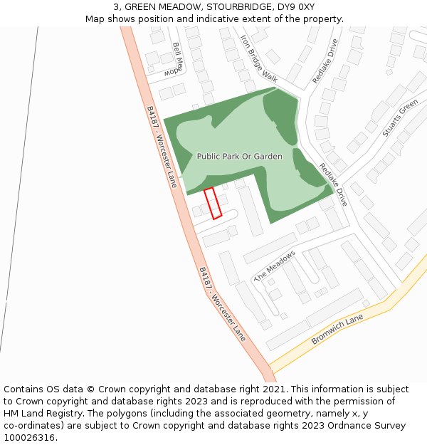 3, GREEN MEADOW, STOURBRIDGE, DY9 0XY: Location map and indicative extent of plot