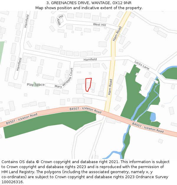 3, GREENACRES DRIVE, WANTAGE, OX12 9NR: Location map and indicative extent of plot