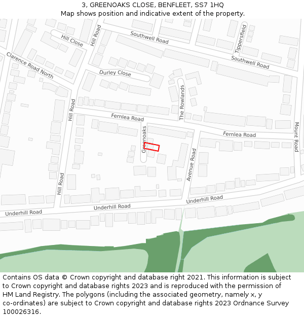 3, GREENOAKS CLOSE, BENFLEET, SS7 1HQ: Location map and indicative extent of plot