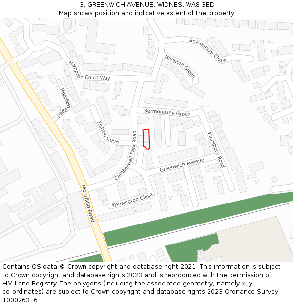 3, GREENWICH AVENUE, WIDNES, WA8 3BD: Location map and indicative extent of plot