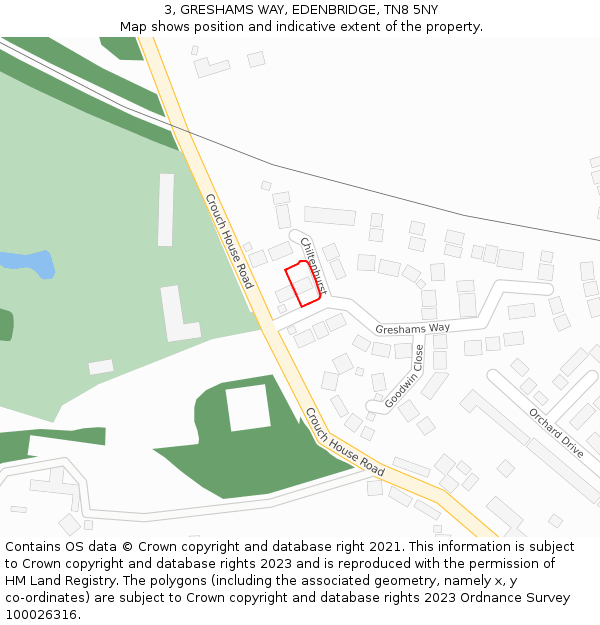 3, GRESHAMS WAY, EDENBRIDGE, TN8 5NY: Location map and indicative extent of plot
