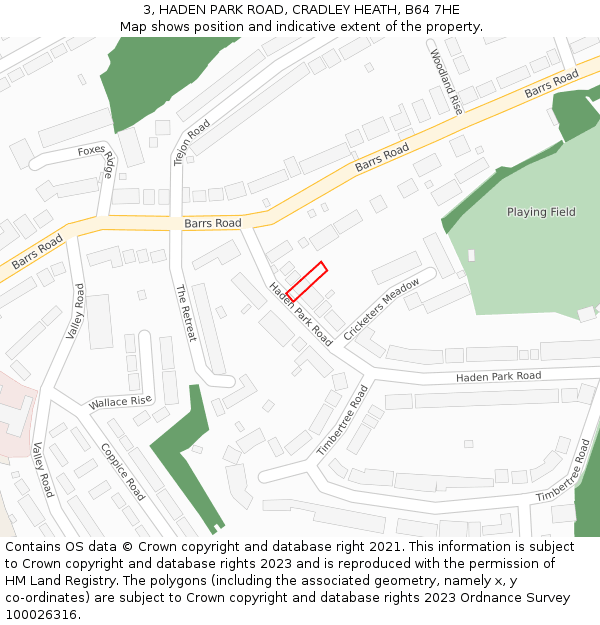 3, HADEN PARK ROAD, CRADLEY HEATH, B64 7HE: Location map and indicative extent of plot