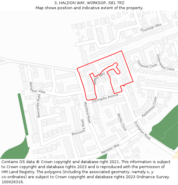 3, HALDON WAY, WORKSOP, S81 7RZ: Location map and indicative extent of plot