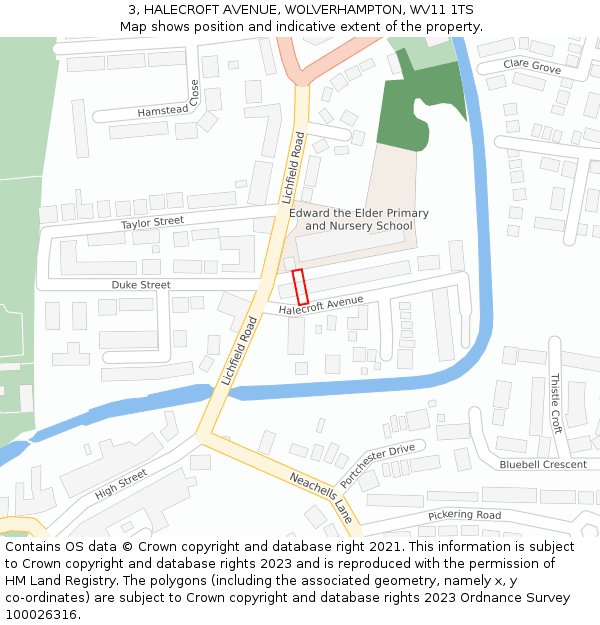 3, HALECROFT AVENUE, WOLVERHAMPTON, WV11 1TS: Location map and indicative extent of plot