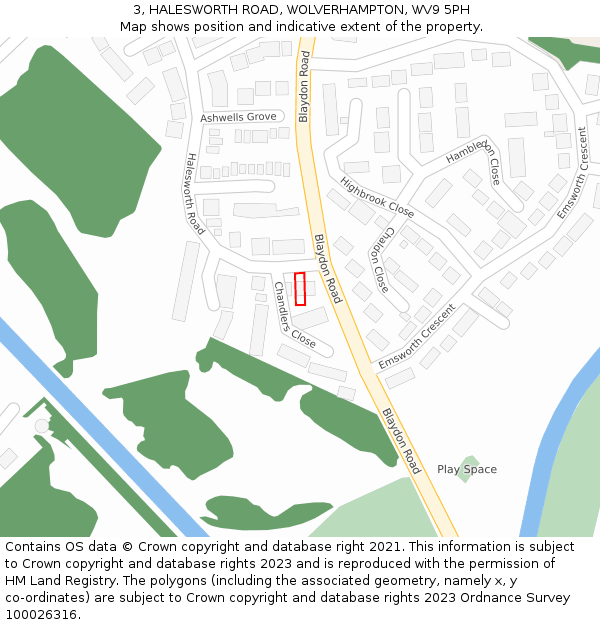 3, HALESWORTH ROAD, WOLVERHAMPTON, WV9 5PH: Location map and indicative extent of plot