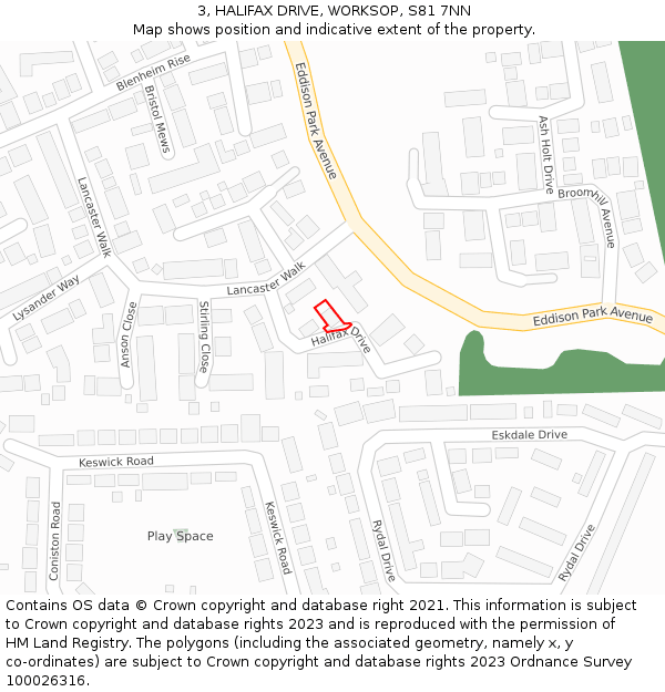 3, HALIFAX DRIVE, WORKSOP, S81 7NN: Location map and indicative extent of plot