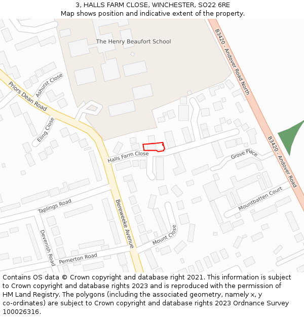 3, HALLS FARM CLOSE, WINCHESTER, SO22 6RE: Location map and indicative extent of plot