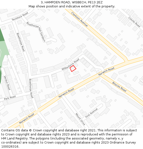 3, HAMPDEN ROAD, WISBECH, PE13 2EZ: Location map and indicative extent of plot