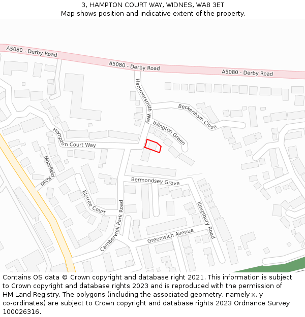 3, HAMPTON COURT WAY, WIDNES, WA8 3ET: Location map and indicative extent of plot