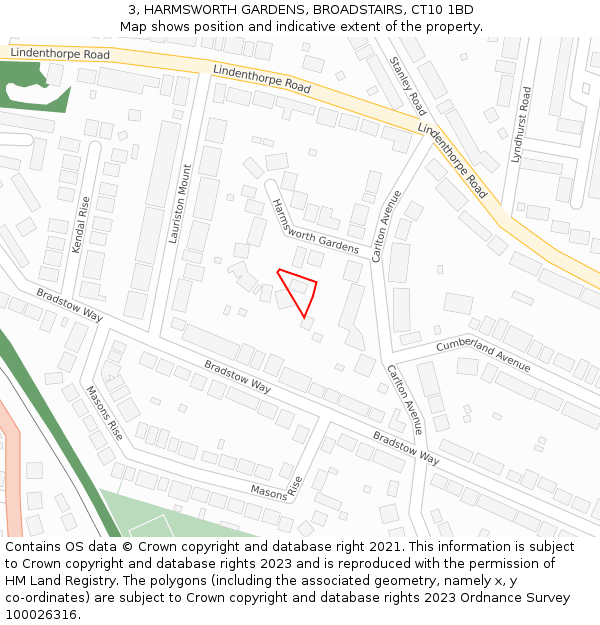 3, HARMSWORTH GARDENS, BROADSTAIRS, CT10 1BD: Location map and indicative extent of plot