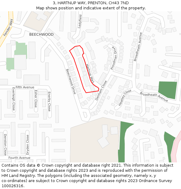 3, HARTNUP WAY, PRENTON, CH43 7ND: Location map and indicative extent of plot