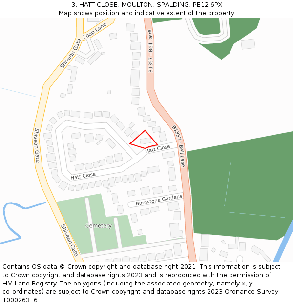 3, HATT CLOSE, MOULTON, SPALDING, PE12 6PX: Location map and indicative extent of plot
