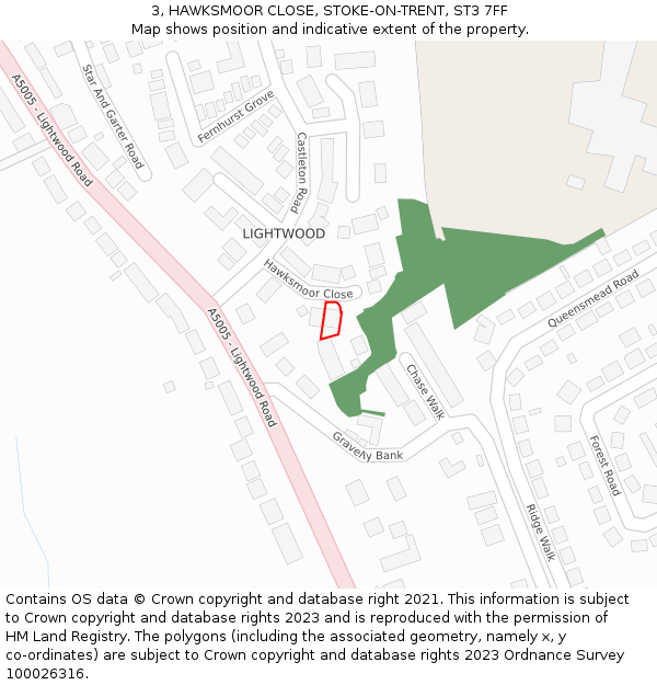 3, HAWKSMOOR CLOSE, STOKE-ON-TRENT, ST3 7FF: Location map and indicative extent of plot