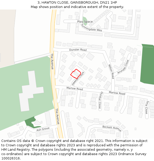 3, HAWTON CLOSE, GAINSBOROUGH, DN21 1HP: Location map and indicative extent of plot