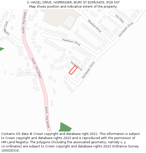 3, HAZEL DRIVE, HORRINGER, BURY ST EDMUNDS, IP29 5ST: Location map and indicative extent of plot