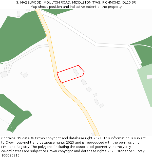 3, HAZELWOOD, MOULTON ROAD, MIDDLETON TYAS, RICHMOND, DL10 6RJ: Location map and indicative extent of plot