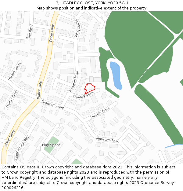 3, HEADLEY CLOSE, YORK, YO30 5GH: Location map and indicative extent of plot