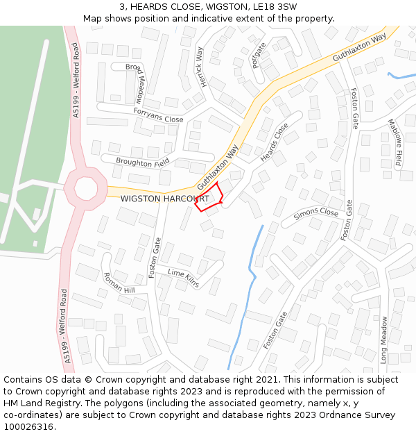 3, HEARDS CLOSE, WIGSTON, LE18 3SW: Location map and indicative extent of plot