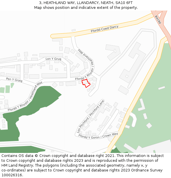 3, HEATHLAND WAY, LLANDARCY, NEATH, SA10 6FT: Location map and indicative extent of plot