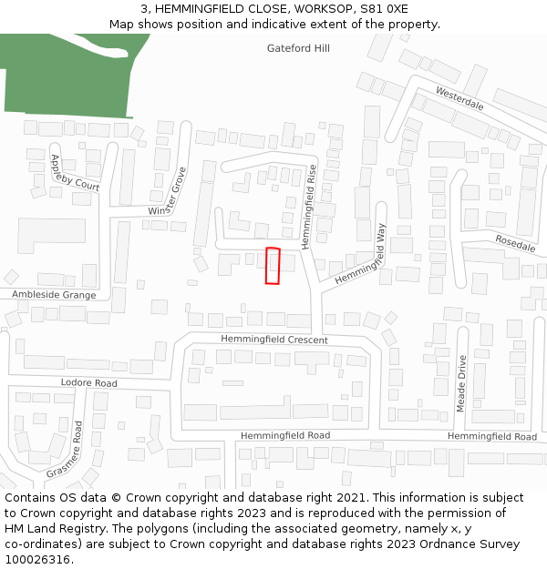 3, HEMMINGFIELD CLOSE, WORKSOP, S81 0XE: Location map and indicative extent of plot