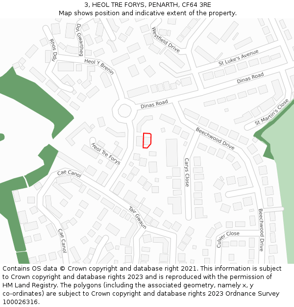 3, HEOL TRE FORYS, PENARTH, CF64 3RE: Location map and indicative extent of plot